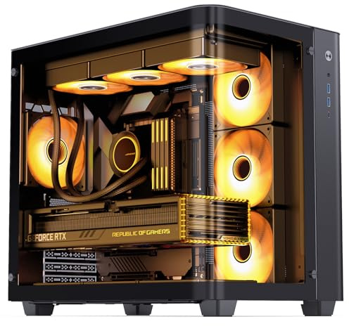 JONSBO TK-3 Black One-Piece Curved Glass ATX Mid Tower Pc Case, One-Piece Curved Glass, SP BTF MB/Dual 360 AIO/ATX PSU/40Series GPU, with 10 Fan Positions, 270 Degree Side View Display,Black Chassis