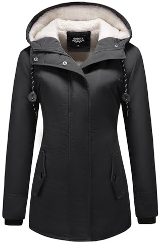 MODFUL Women's Sherpa Lined Parka Jacket Warm Winter Coat Hooded Thick Outerwear (Black, M)