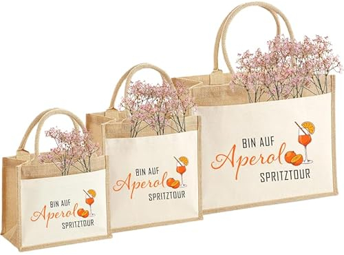Nachhaltige Jute-Tasche | Bin auf Aperol Spritztour | JGA Junggesellenabschied | Karneval Fasching | Geschenkidee Geschenk-Tasche Jute-Beutel Einkaufstasche aus Jute und Baumwolle