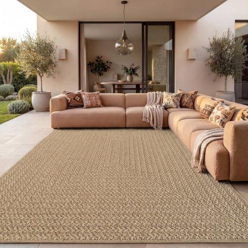 Paco Home Matta I Jute-Look För Inomhus- Och Utomhusbruk - Natur & Svart, Robust & Stilren, Perfekt För Uteplats & Vardagsrum, Storlek:120x170 cm, Färg:Beige 3