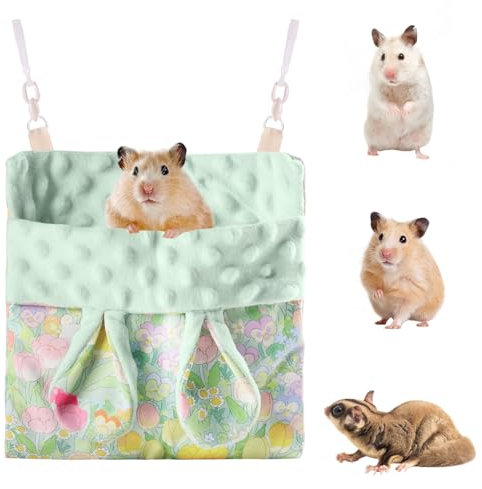 Fnaobai Sugar Gliders Schlafsack, Hamster, Samt, Hängematten, Betttrage mit Gurt, Eichhörnchen, Murmeltiere, Meerschweinchen, warme Schaukel, Tragetasche, Käfigzubehör für Kleintiere (grün)