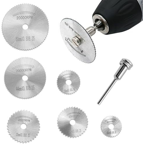 Drill Saw Blades for Dremel Rotary Tool, 6pcs HSS Circular Saw Blades Mandrel Rotary Tool Set Cutting Discs with Straight Shank Mandrel for Drills Rotary Tools Wood Plastic Metal Diamond Cutting