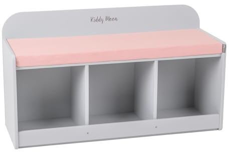 KiddyMoon Banco De Madera para Niños con Un Asiento De Espuma Suave para Niños, Gris/Rosa