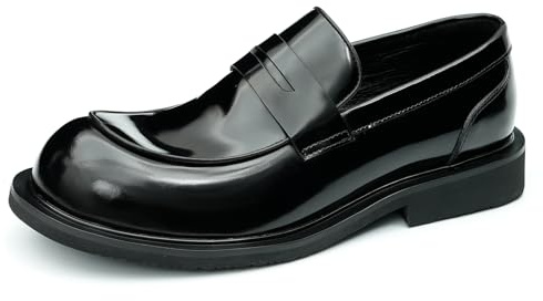 Loafers Business Casuale Punta Tonda da Uomo Mocassini in Vera Pelle Scarpe da Abito Basse Slip On,Nero,43