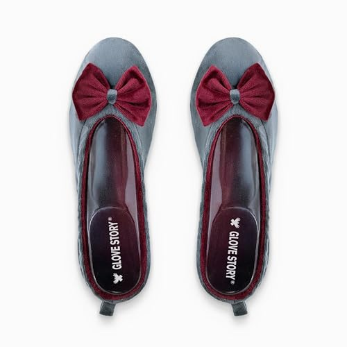 GLOVE STORY Pantofole Ballerina da Interno da Donna in Velluto con Suola in Morbida Pelle e Fiocco - Materiale Morbido e Confortevole - Pantofole Ballerina da Donna Morbide - Realizzate a Mano