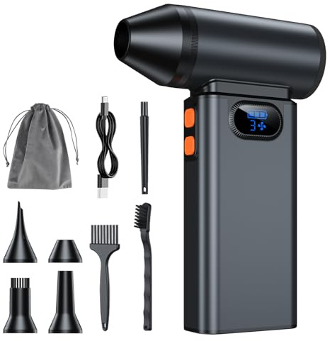 Kussla Electric Air Duster, Turbo Fan 125000RPM Super Power Dust Blower, Rechargeable Fan with Cleaning Brush, 4-Speed Adjustable Battery Fan for PC, Keyboard, Sofa, Grill Fan and Car