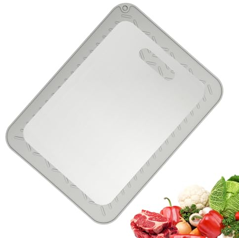 Cutting Board for Kitchen, Stainless Steel Cutting Board, Double Sided Chopping Boards with Silicone Drying Mat Dishwasher Safe for Handling Meat and Vegetables Separately