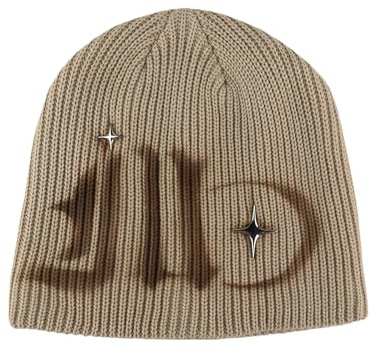 ZenithAura Star Graffiti Hat Y2k Baggy Slouchy Beanie Berretto con teschio, in jersey leggero (marrone)