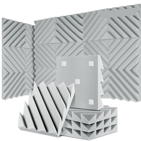 Ljudabsorberande paneler 12/24 st hemmastudio akustisk absorberande panel med hög densitet 3D dekorativa väggplattor (LXC-grå, 12 st, medium densitet)