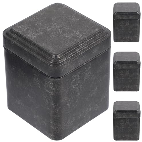 VALICLUD Set 4 Barattoli in Latta per tè Sfuso e Biscotti, Contenitori Ermetici Neri Compatti, per Conservazione Alimenti in Cucina e Ufficio, Design Resistente e Pratico, capacità 50g