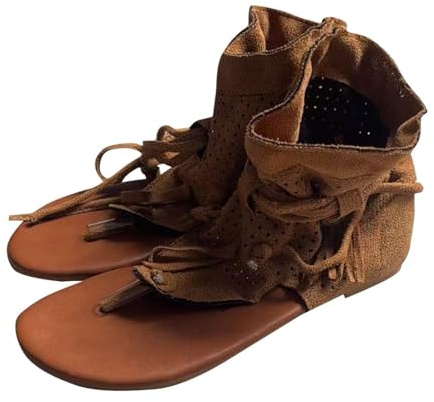 Sandali da Donna alla Casual Primavera e Stile Colore Bocca Bassa Usura Esterna Versatile con Frange Clip su Sandali Piatti, Marrone, 39.5 EU