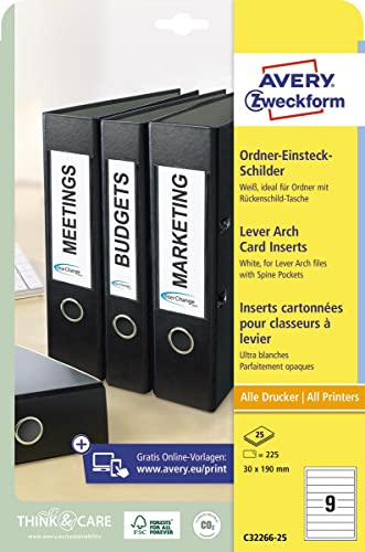 Avery Zweckform C32266-25 mappetiketter för smala mappar ryggar av Leitz + Elba mikroperforering 170 g 30 x 190 25 ark mikro perforerad