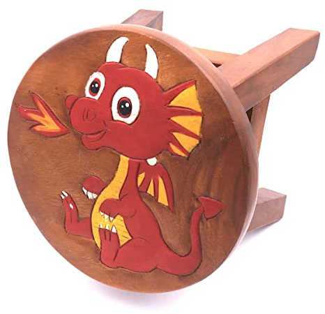 ROMBOL Handgefertigter Kinderhocker, Holz, Kinderhocker:Drache