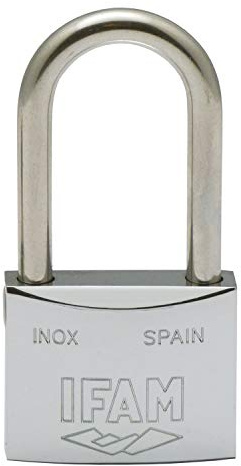 IFAM Candado Serie Inox, Arco Largo, 40mm, Alta Resistencia a la Oxidación, Ambientes Húmedos, Alto Nivel de Seguridad, Resistente y Cromado