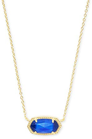 Kendra Scott Elisa Short Pendant Necklace for Women, Dainty Fashion Jewelry, 14k Gold-Plated Brass, Cobalt Cats Eye