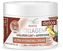 Victoria Beauty Collagen Creme mit Hyaluronsäure, Anti Aging Hyaluron Gesichtscreme mit Kollagen, Superfoods und Niacinamide, Feuchtigkeitscreme gegen Falten, 50ml