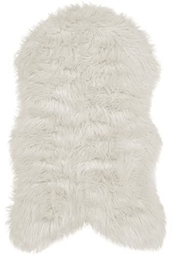 Pure Label Schaffell Lammfell Kunstfell Teppich – Moderne Wohnzimmer Deko - Schlafzimmer Deko für das Sofa, den Stuhl oder als Bettvorleger in Weiß - 55x90cm