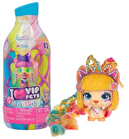 VIP Pets Color Boost – Überraschungs-Hündchen mit 30 cm Langen Haaren zum Stylen und Sammeln, Accessoires & farbige Haarkreide; ab 3 Jahren geeignet.