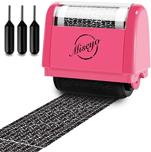 Miseyo Identity Theft Protection Roller Stamp Set - Peach (3 Refill Ink) | Personal Data Theft Prevention, Hiding Confidential Information,1.5inch Wide Address Blocker, Easy to Scroll, Refillable ink