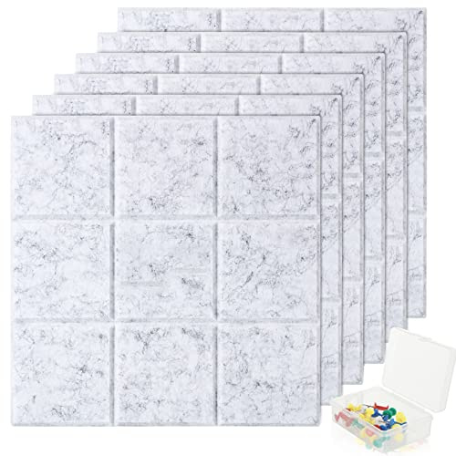 LOLYSIC 6 Pcs Felt Notice Board Tiles, 30 x 30 cm Self Adhesive Silver Grey Felt Pin Board with 40 Push Pins, Square Bulletin Board Tiles for Office, Home, Classroom, Photos, Notes and Memos