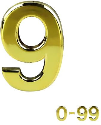 Gold 3 Stick On Door Numbers | Brass Look House Numbers | Pick 0-9/A-D (9) | Self adhesive, weatherproof ABS resin, gold-tone finish, front doors, uPVC, letter boxes & gates, 7.5cm, no drilling