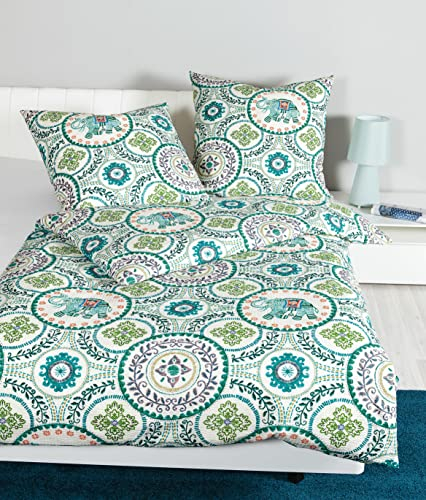 Janine Bettwäsche Seersucker Tango 135x200 + 80x80 cm grünblau