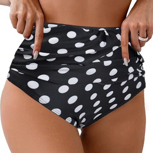 Rayson Braga de Bikini para Mujer Braguita de Bikini Cintura Alta Ruched Elástica Parte de Abajo Bikini Interior Pantalones de Playa de Gran(Lunares,S)