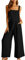 Mrat Womens Two Piece Outfits Casual Suit Linen Sets Sleeveless Cami Vest Top Crewneck T-Shirt and Wide Leg Pants Soft Comfy Tracksuit Trouser Suits Ladies Beach Lounge Wear Suits