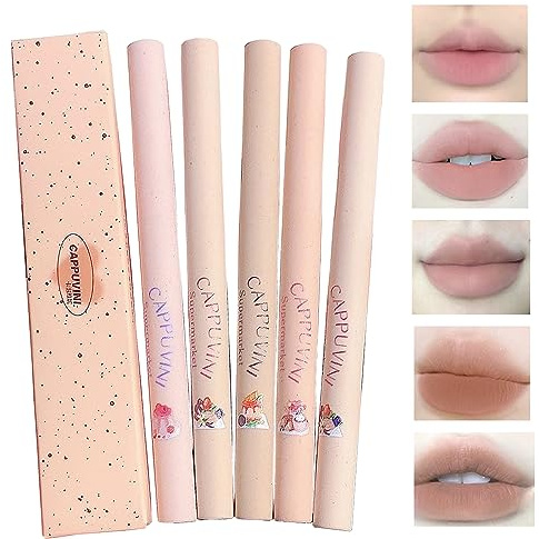 Domality 5 Farben Lip Liner Stift Set, 5 Stück Nude Pink Lippenstift Set, Langlebiger Wasserdichter Cremiger Lippenstift mit Mattem Finish für Definiert Perfekte Lippenform