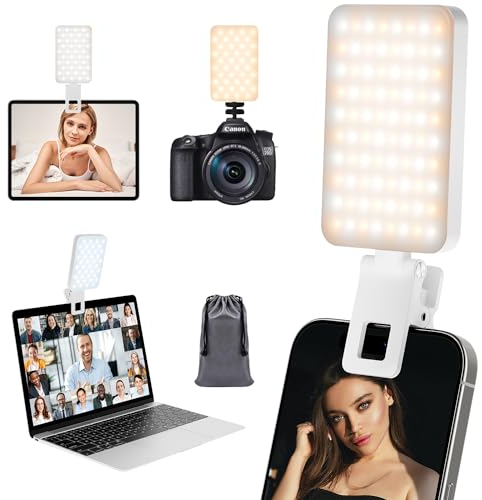 RealPlus Selfie Licht, 80 LED Videolicht mit Clip, Rechargeable 2000mAh Akkus, 5 Lichtmodi & Helligkeit 5 Stufen Dimmbare, Handy Licht, Fotolicht für iPhone/Telefon/Laptop, Tiktok, Geschenk, Weiß