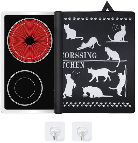 LIFEDYLUK Alfombrilla Protectora Cocina de Inducción 62x53cm, Protector Vitroceramica con 2 Ganchos, Antideslizante Cubre Placas de Induccion, Protección contra Salpicaduras de Cocina (1)