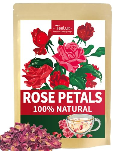 TeeLux Rose Petals Tea, Premium Food Grade Dried Rose Flowers for Drinks, Baking, DIY Beauty, Crafts, All Natural, Caffeine Free, 2.82oz