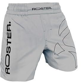 ROSTER. BJJ Pantalones Cortos de Entramiento, MMA, Boxeo, Kick Boxing, Unisex (FR/ES, Letras, XL, Regular, Regular, Blanco)