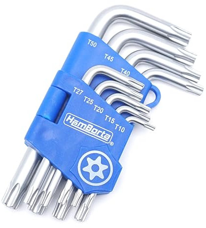 HemBorta® Juego de Llaves Torx con 9 Piezas Seguridad Llaves Torx T10-T50 Estrella Llaves, Cortas Torx Llaves Allen con Agujeros en Ambos Extremos T10, T15, T20, T25, T27, T30, T40, T45 y T50