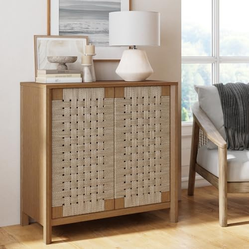 Nathan James Aerie - Armario de Madera rústica, Estilo Bohemio, con Paneles de Puerta de Pradera Marina y Patas de Madera Maciza, Color marrón Claro