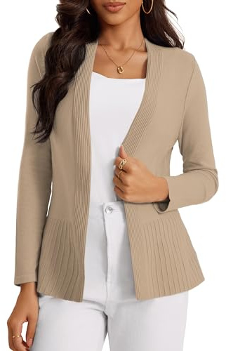 Casuashion Women's Casual Open Front Sweater Long Sleeve Rib Knit Draped Cardigan Camel Heather M