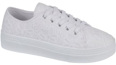 Ladies Canvas Trainers Floral Embroidered Womens Platform Lace Up Sneakers Shoes