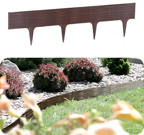 GARDENIX Recinzione per prato in plastica – Bordo per aiuole effetto salice, 3,9 m, bordo per aiuole marrone, 5 moduli, resistente ai raggi UV, palizzata da giardino versatile