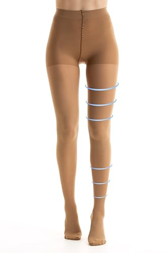 Gi&Gi Medias de Compresión para Mujer, Pantimedias Contenitivas graduada 140 DEN 18-21 MMHG Clase 1, calcetines moldeadores para mujer micro fibra (BEIGE, M)