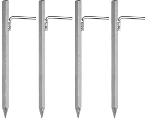 Lot de 4 piquets d'ancrage au sol de 30 cm avec crochets en L en acier galvanisé - Piquet robuste pour une fixation sûre des tentes, des pavillons et des bâches - Idéal pour les sols durs et le