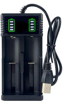 Cargador 3.7V para 18650 18350 14500 16340 17500 17670 18500 21700 26650 Li-Ion Battery, 2 Baterías Charger Pilas Recargables Inteligente Rápido, Cargador Batería Profesional con Micro USB