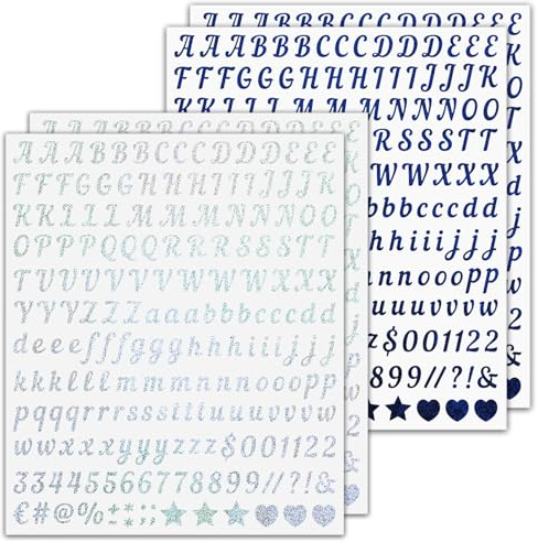 0.5 Inch Letters Stickers, 800 Pcs Silver & Blue Sparkle Self-Adhesive