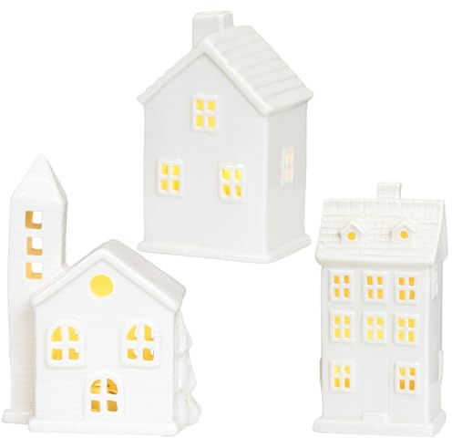 SMELEYOU 3 st julby set vit keramik julby hus porslin LED-ljus hus för dekor hem bord display