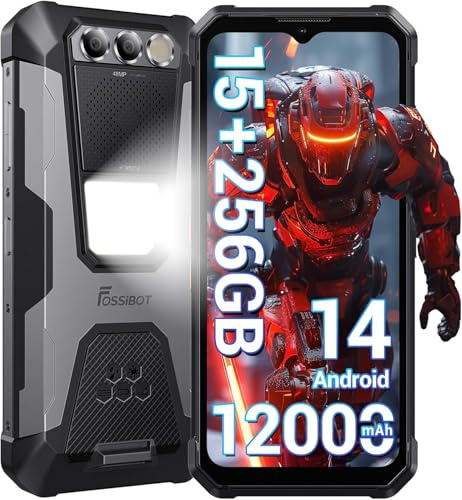 FOSSiBOT F106 Pro Rugged Smartphone, 12000mAh/30W Telefono Indistruttibile, 6.58''FHD Display, 15GB+256GB Rugged Phone,48MP+20MP Camera Notturna, 512LM Lighting/110dB Altoparlante,Dual SIM (gris)