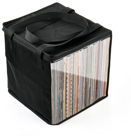 Qezodsx Custodia per disco in vinile, custodia da viaggio, custodia portatile antipolvere, con manici di coperchio per album in vinile da 12 pollici