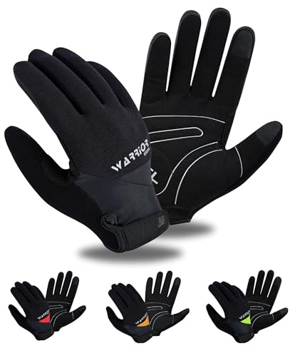 warrior gears Full Finger Winter Cycling Gloves – Lightweight, Water-Resistant Gloves – Windproof for Men Women, Touchscreen, Anti-Slip Grip & Breathable, Gel-Padded Bicycle Gloves (Black, L)