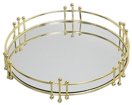 wueiooskj Organisateur de bibelots rond pour une solution de rangement élégante pour bijoux et cosmétiques, miroir mural, présentoir table en miroir, Doré, 25.8 x 5.9 cm