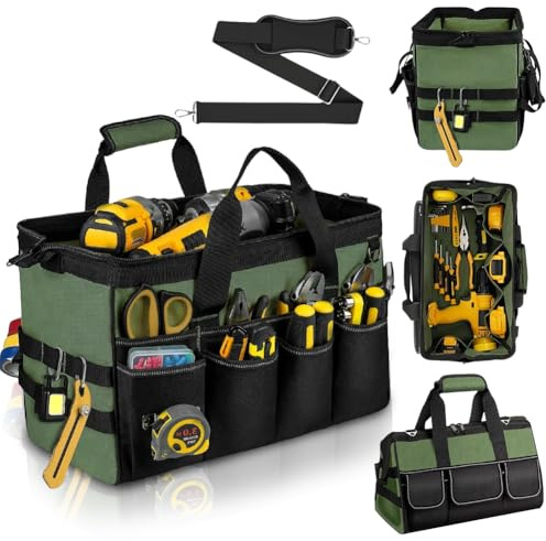 Organizzatore per borse degli attrezzi, 21 scomparti, borsa per attrezzi professionale con base stabile, manico stabile e tracolla regolabile, porta attrezzi portatile per professionisti