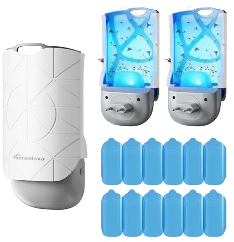 Homealexa Trampa para Insectos para Interiores, LED UV contra Moscas de la Fruta, polillas e Insectos voladores, sin químicos y silenciosos, 2 Unidades, Incluye 12 Tarjetas Adhesivas