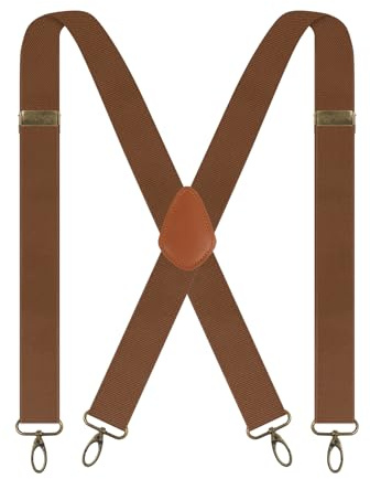 Kaosynaptor Men Braces for Trousers with 4 Hook-Clips, Retro Braces for Men Heavy Duty Suspenders Adjustable Elastic X Shape (Brown)